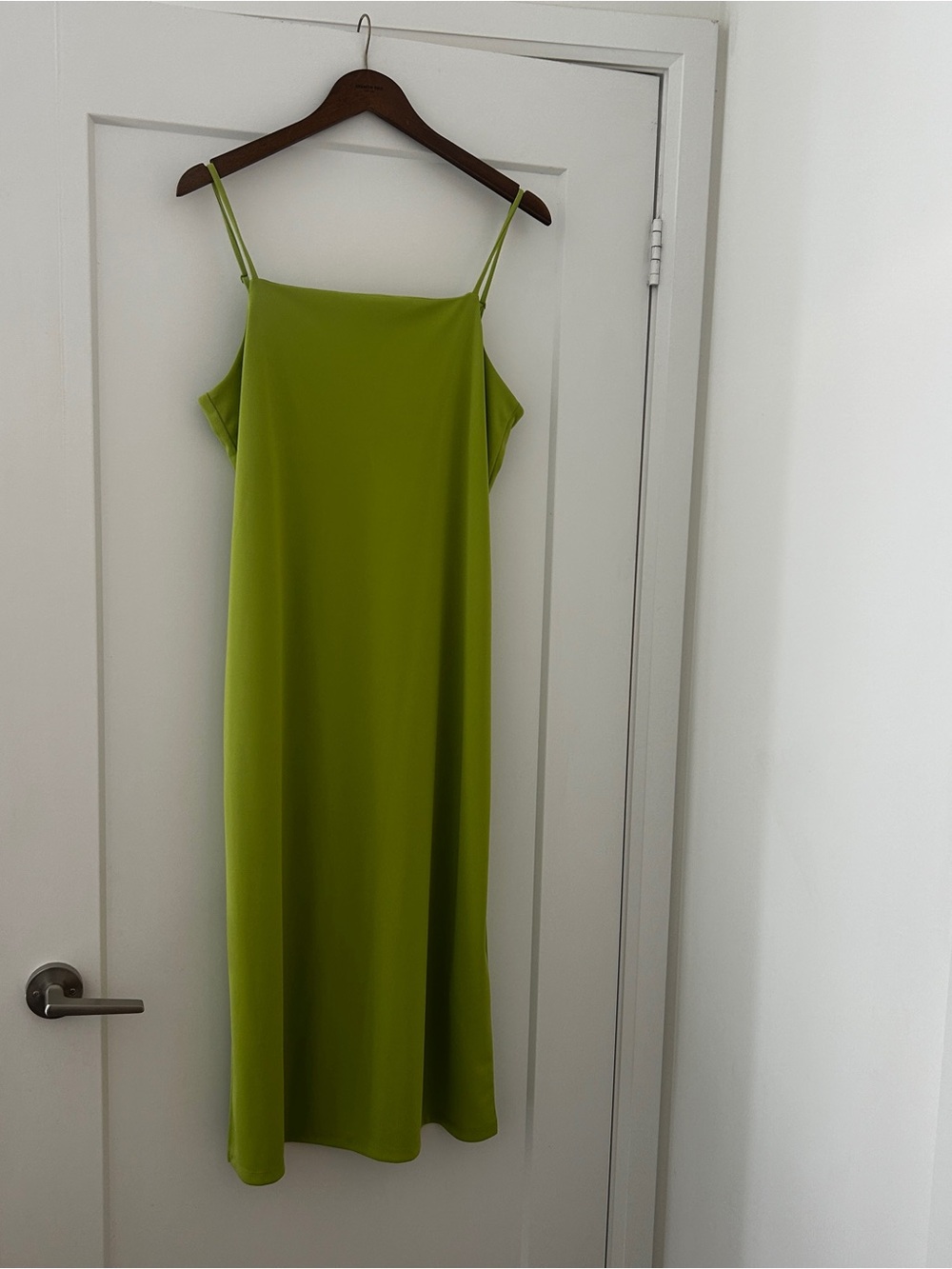 Women’s Lime Green Slip Midi Dress- Side slit - Picture 2 of 5